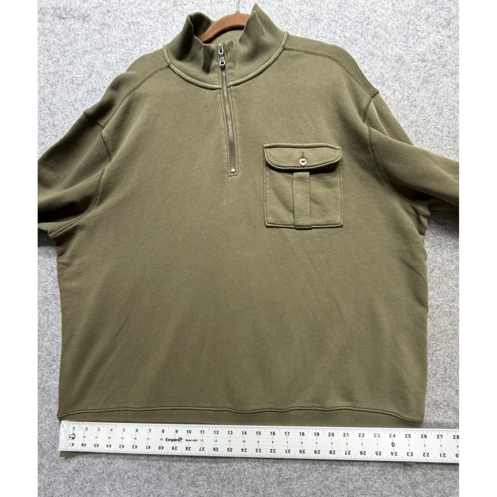Banana Republic Mens XXL Olive Green Garment Dye Quarter Zip Sweatshirt Pocket